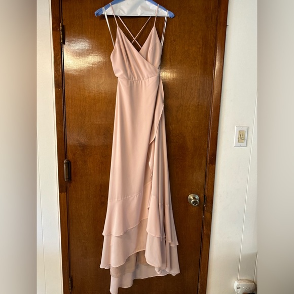 LuLu’s Light Blush Lace up High Low Chiffon Maxi Dress - XS - Picture 3 of 7